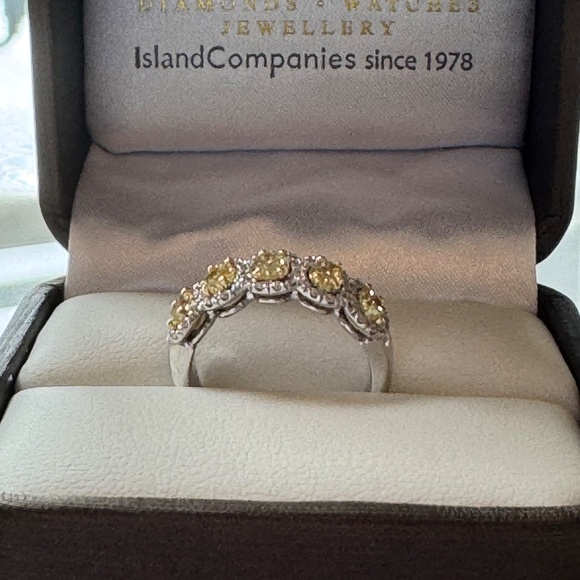 Fancy Yellow 5 Natural Diamond Eternity Ring Oval Cut 18K White Gold, Size 6 - Picture 7 of 16